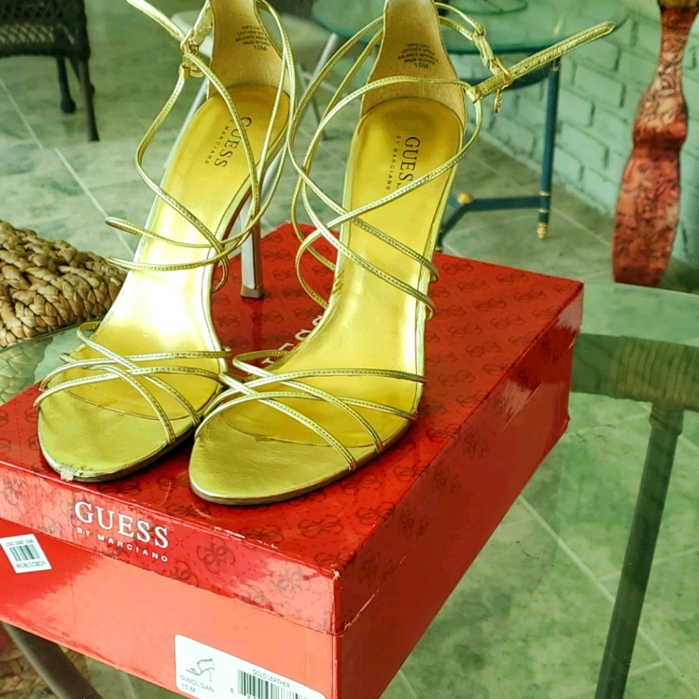 Guess by Marciano Gold Leather Sandal Heels